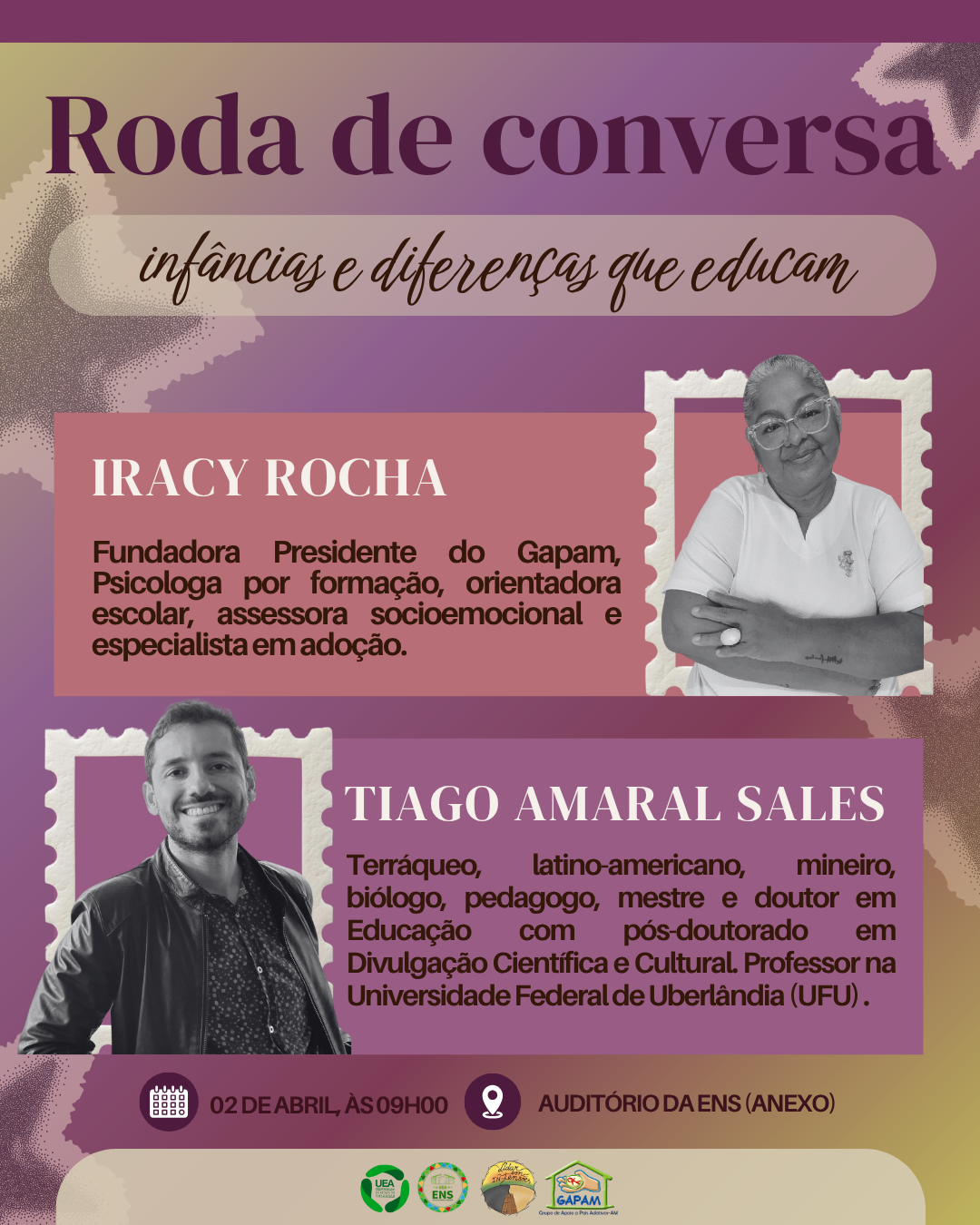 Card da roda de conversa com Iracy Rocha e Tiago Amaral Sales